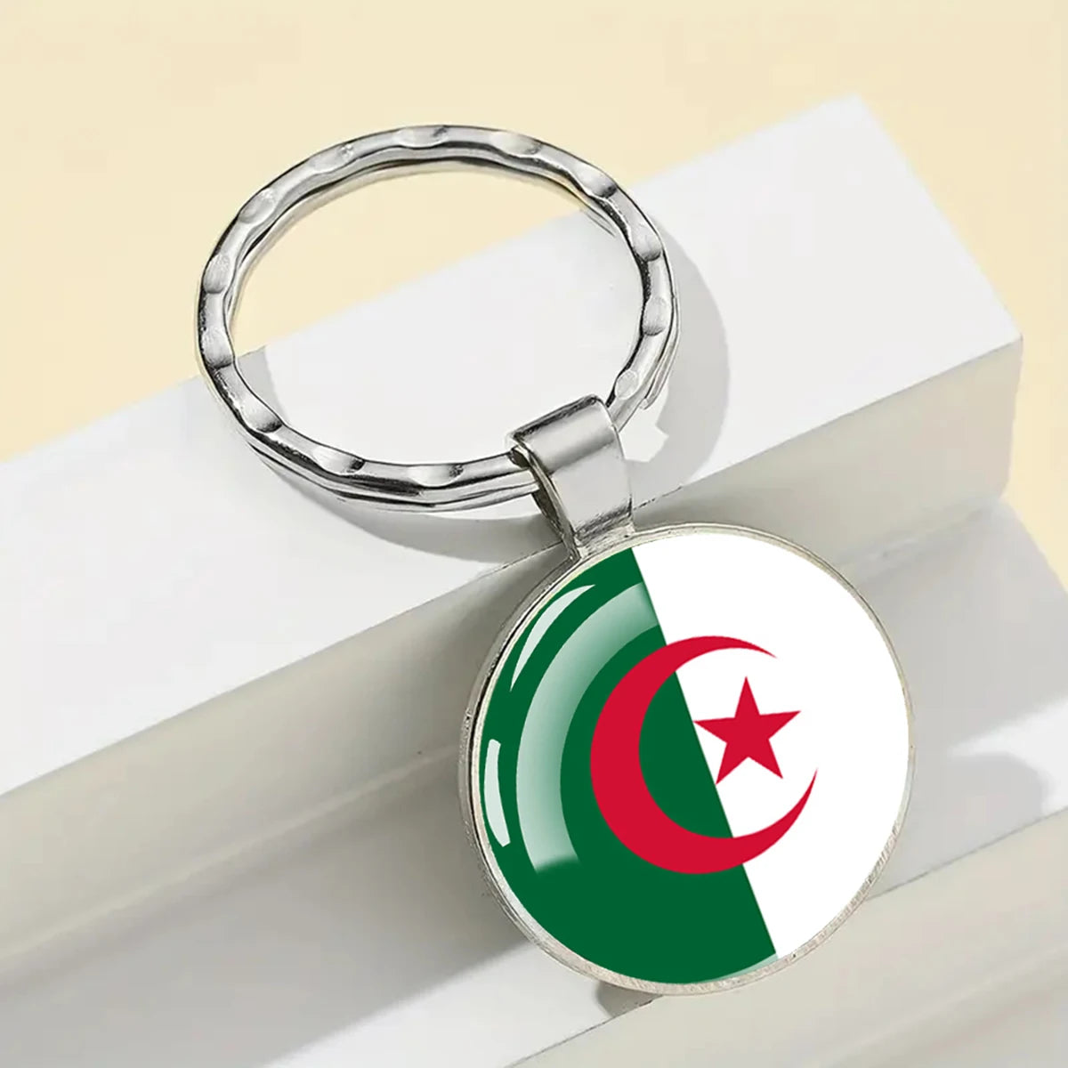 African Flags Glass Keychain Round Metal Patriotic Gift Unisex