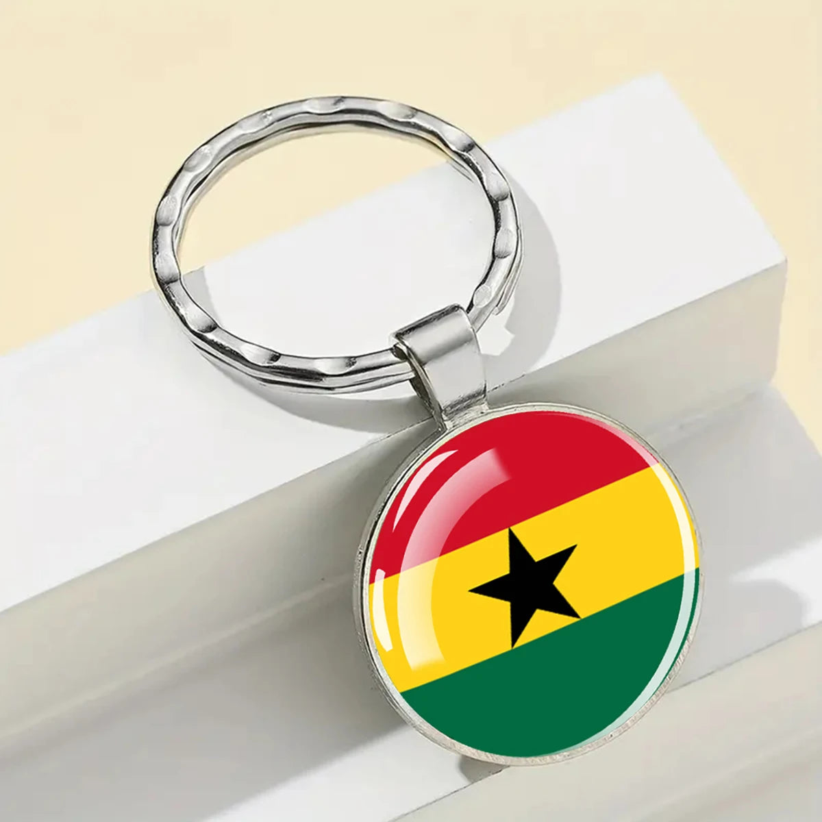 African Flags Glass Keychain Round Metal Patriotic Gift Unisex