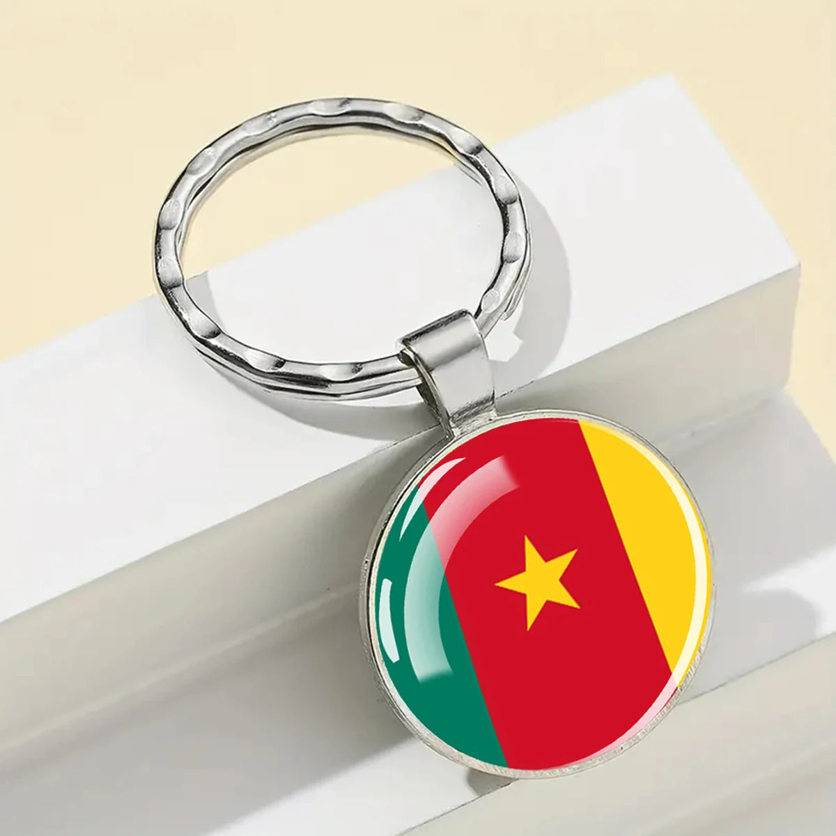 African Flags Glass Keychain Round Metal Patriotic Gift Unisex