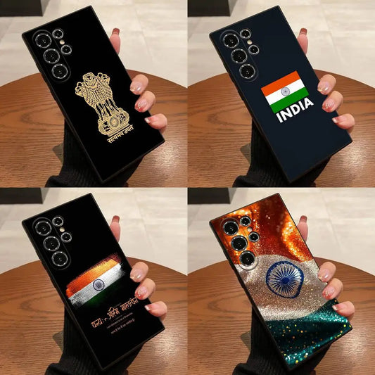 India Flag Phone Case - Black Cover for Samsung S20–S25 Series & Ultra, Plus, FE
