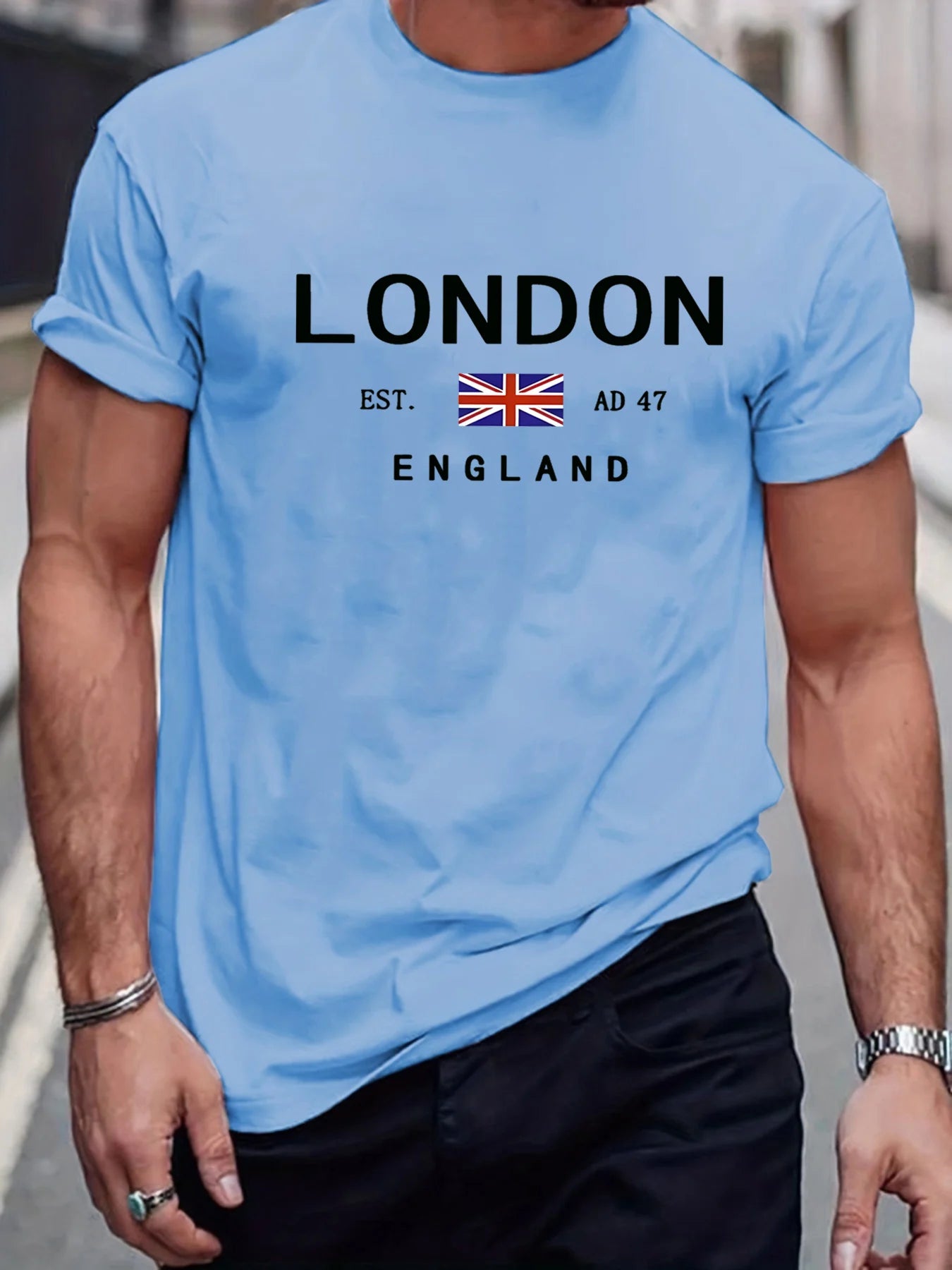 Men’s London England Cotton T-Shirt - Summer Casual Loose Round Neck Short Sleeve