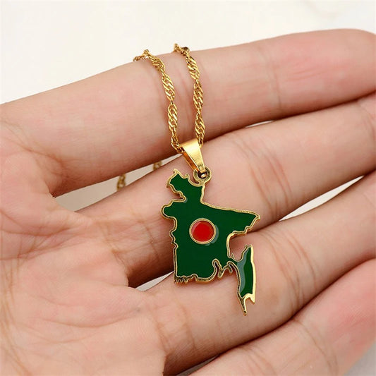 Bangladesh Map Flag Pendant Necklace - Stainless Steel Jewelry for Men & Women