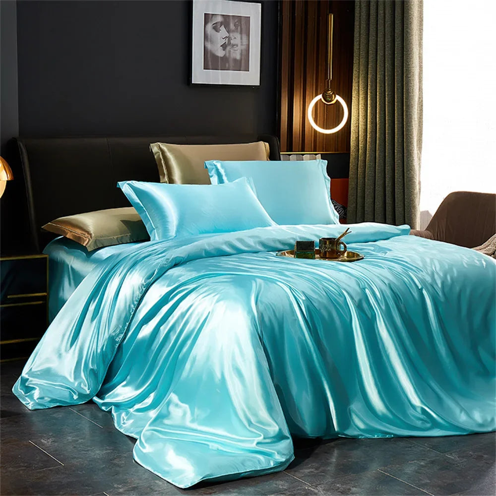 Luxury Satin Bedding Set 4pcs Silk Feel Duvet Cover Bed Sheet Set