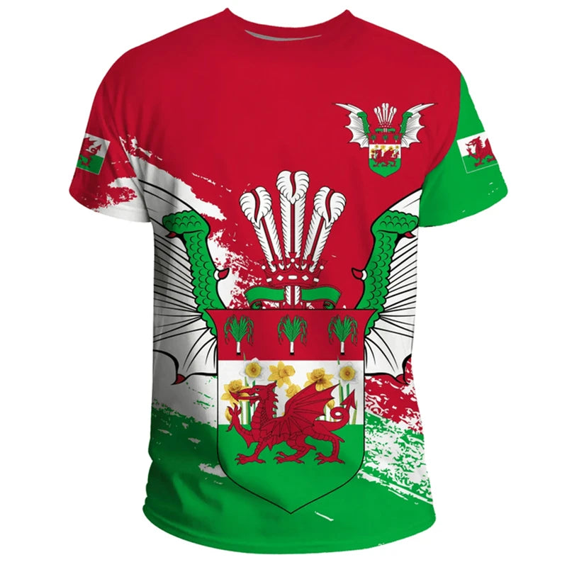 Wales Flag 3D Print Football T-Shirt - Men’s Summer Casual Sports Tee with Map Pattern
