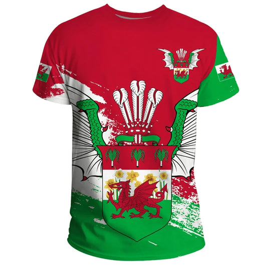 Wales Flag 3D Print Football T-Shirt - Men’s Summer Casual Sports Tee with Map Pattern