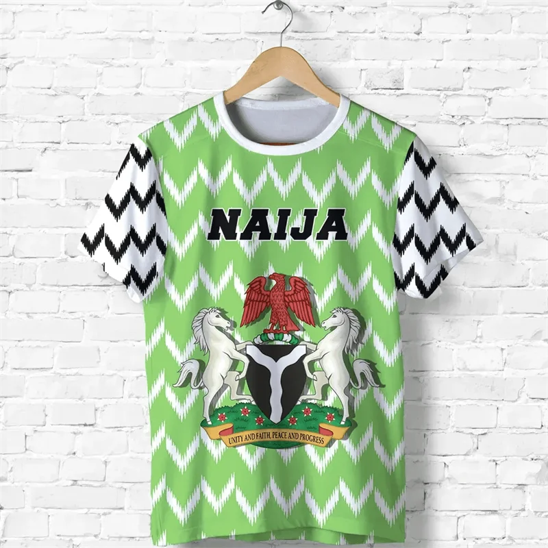 Nigeria Flag Men’s T-Shirt - Nigerian Emblem Graphic Print, Summer Oversized Short Sleeve Top