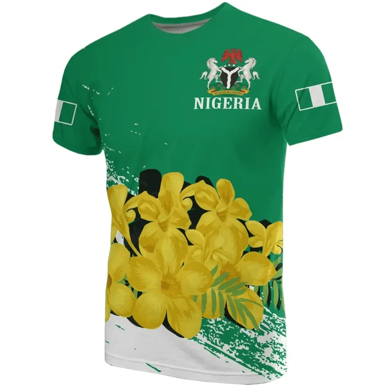Nigeria Flag Men’s T-Shirt - Nigerian Emblem Graphic Print, Summer Oversized Short Sleeve Top