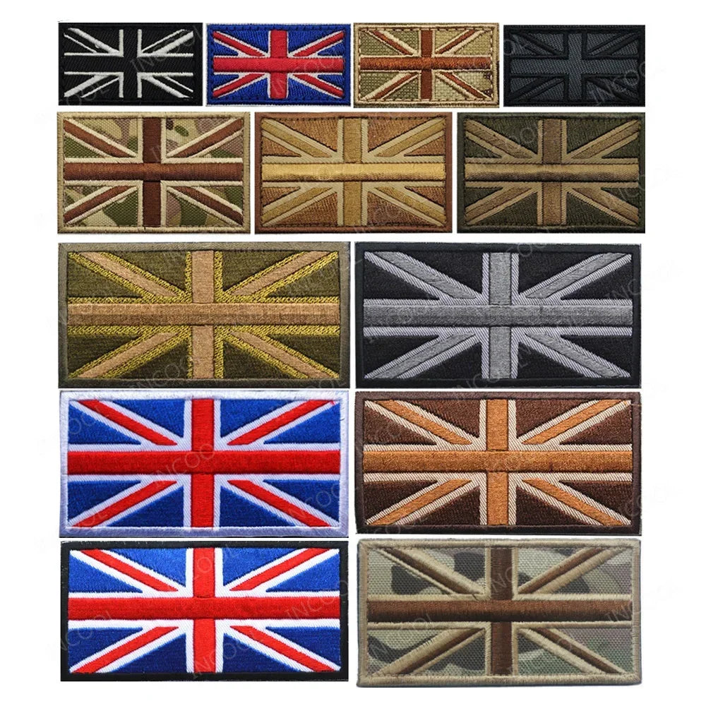 UK British Flag Embroidered Patch Hook Loop Reflective Badge Applique