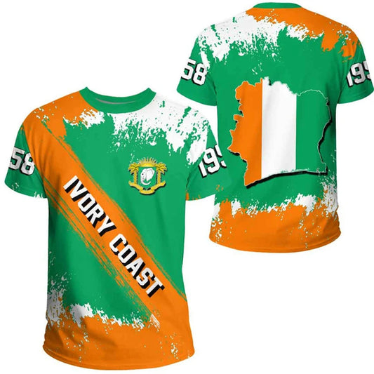 Oversized Ivory Coast Flag T-Shirt – 3D Retro Streetwear Short Sleeve