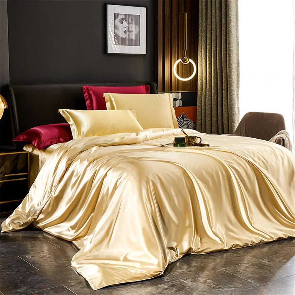 Luxury Satin Bedding Set 4pcs Silk Feel Duvet Cover Bed Sheet Set