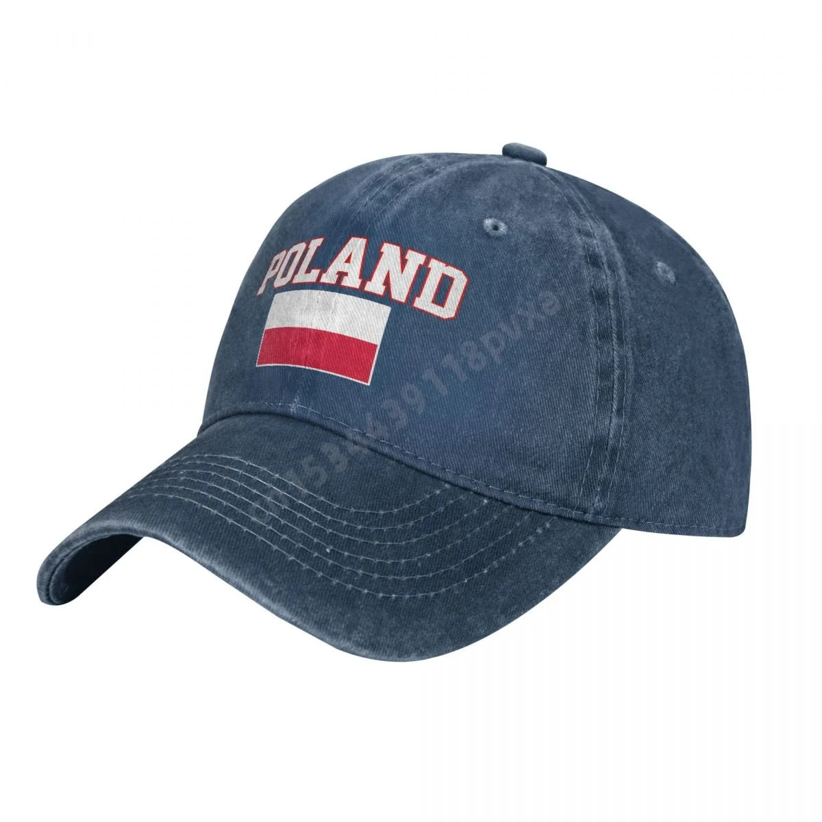 Unisex Poland Flag Denim Baseball Cap - Charcoal Washed Vintage Cotton Hat