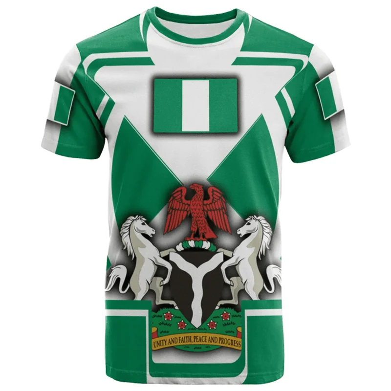 Nigeria Flag Men’s T-Shirt - Nigerian Emblem Graphic Print, Summer Oversized Short Sleeve Top