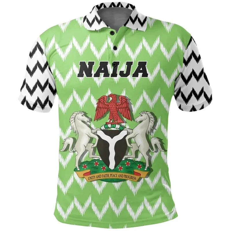 Nigeria Flag Map 3D Print Polo Shirt - Men’s National Emblem Short Sleeve Jersey Top