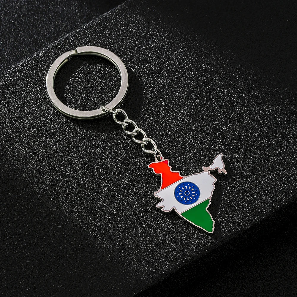 India Map Flag Keychain - Stainless Steel Keyring Jewellery for Men & Women