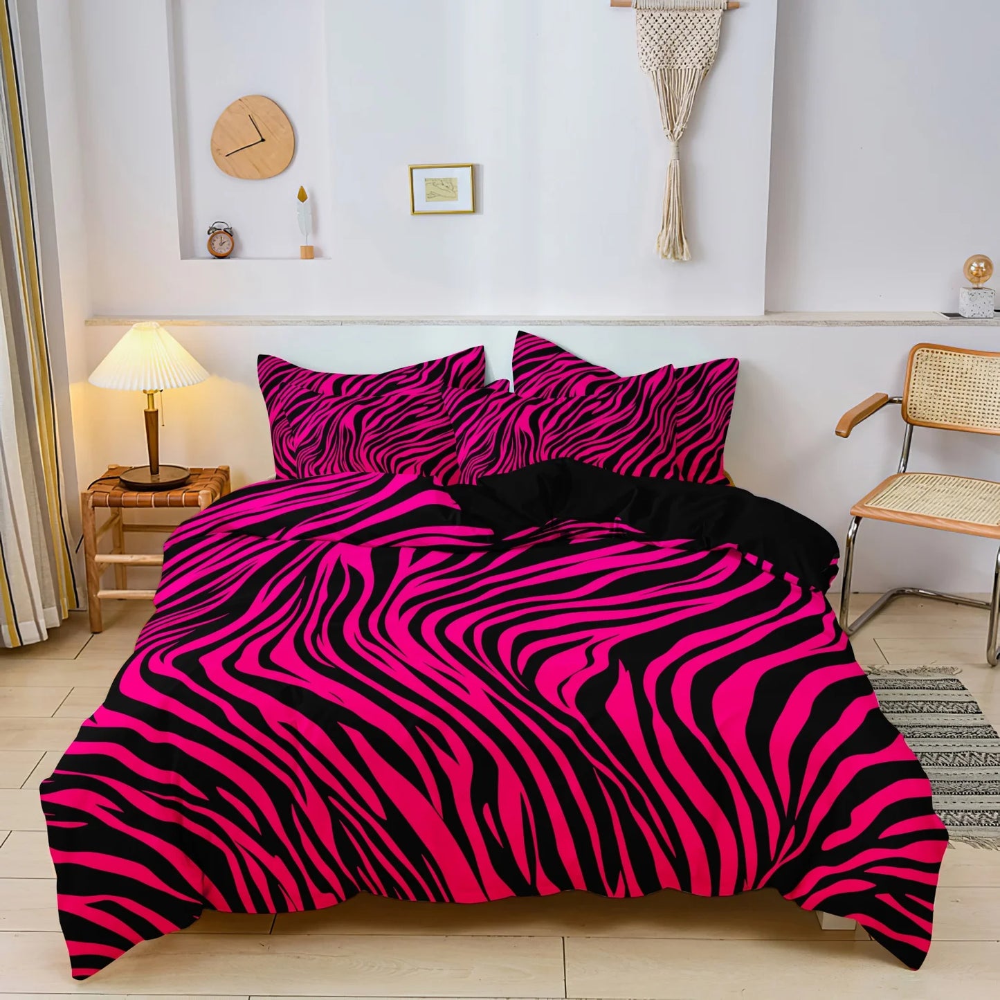 Rose Red Leopard Zebra Duvet Cover Set 3pcs Printed Bedding Set