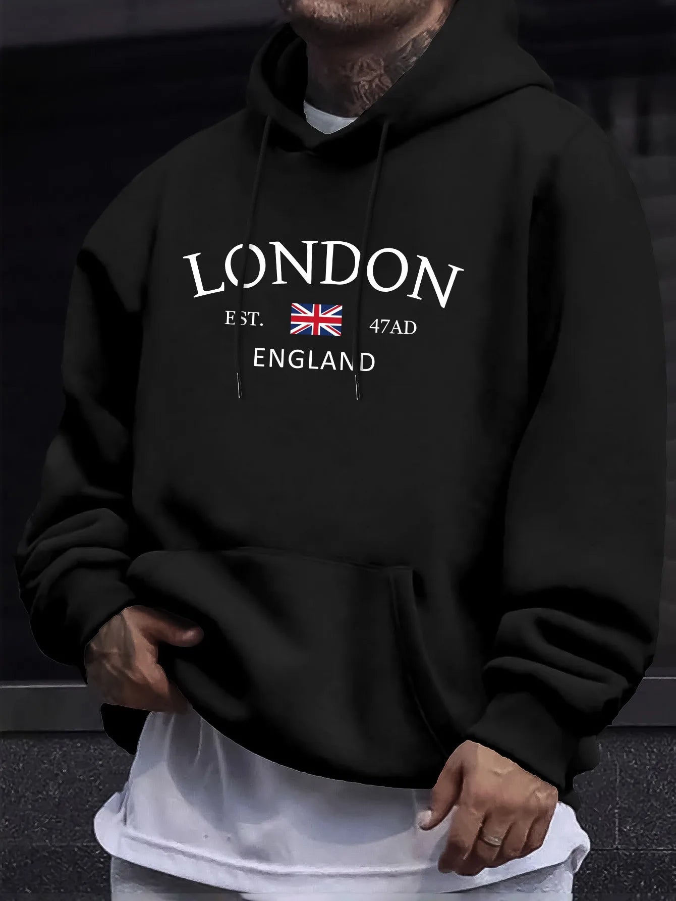 London England Flag Print Hoodie - Men’s Stylish Long Sleeve Regular Fit Sweatshirt