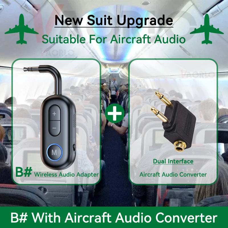 Bluetooth 5.3 AUX Adapter 2 in 1 Receiver Transmitter Airplane TV Car