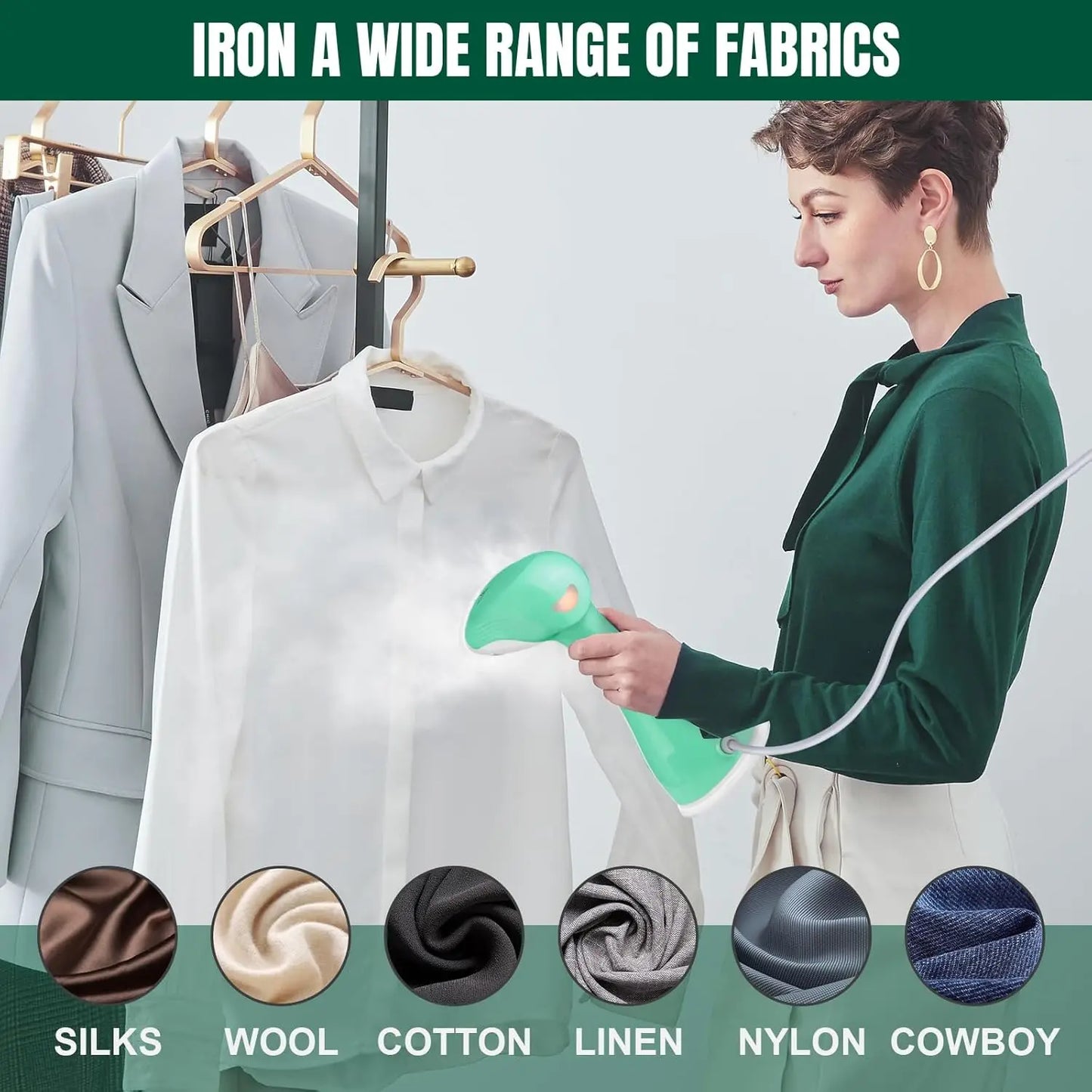 1500W Handheld Clothes Steamer with 300ML Tank & 30s Fast Heat-Up