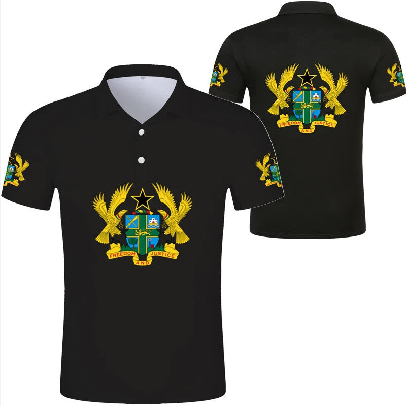 Ghana Flag Graphic Polo Shirt – National Emblem & Map Jersey Top for Men & Kids