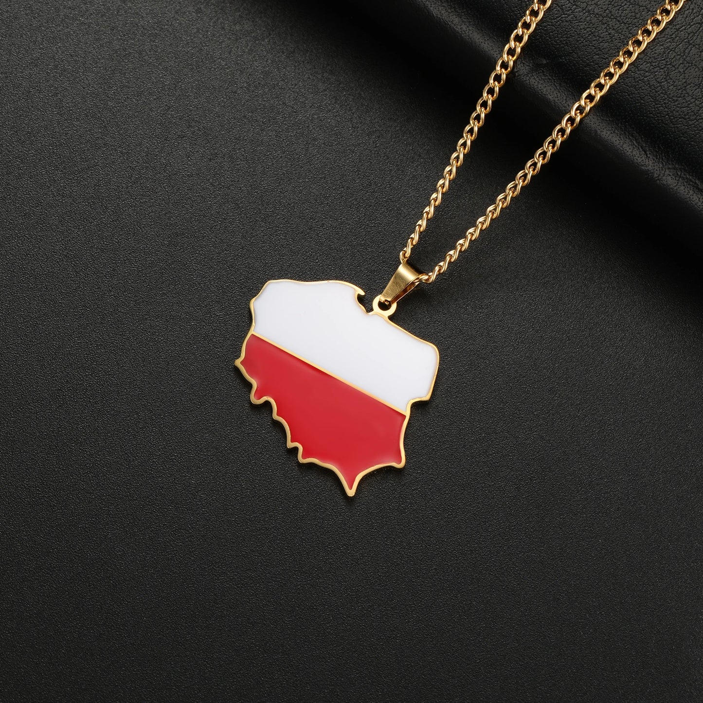 Poland Map Oil Drop Colour Pendant Necklace - Stainless Steel Flag Map Jewelry for Men & Women