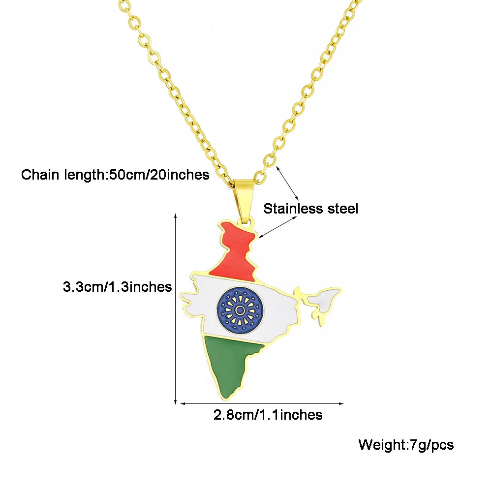 India Map Flag Pendant Necklace - Stainless Steel Jewelry for Men & Women