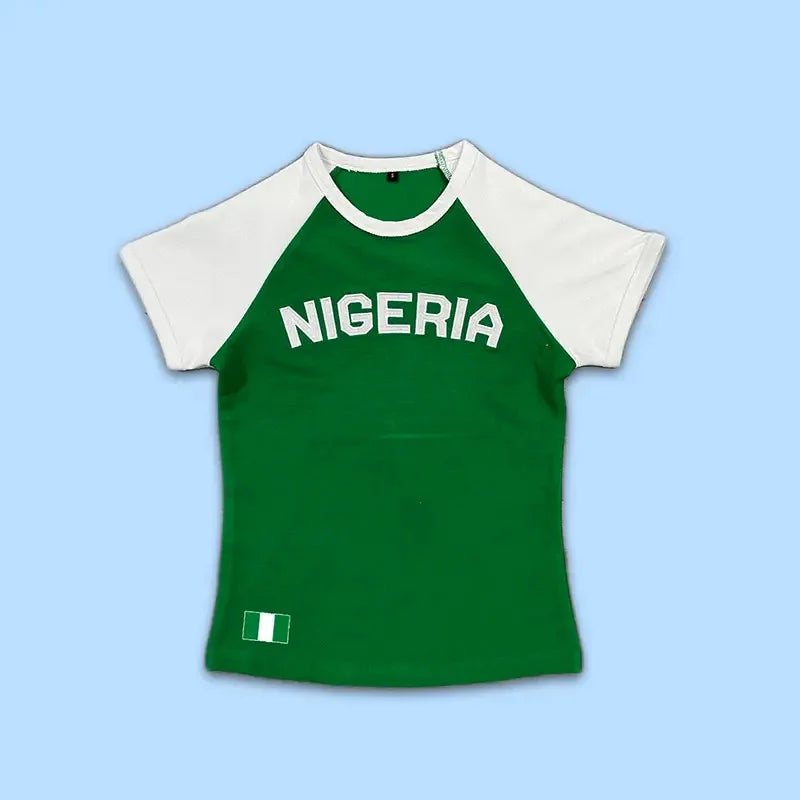 Nigeria Letter Embroidered Crop Top – Summer Trend Women’s T-Shirt