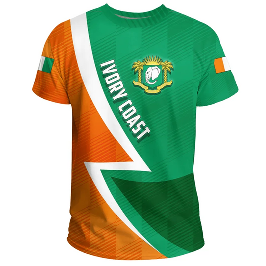 Oversized Ivory Coast Flag T-Shirt – 3D Retro Streetwear Short Sleeve