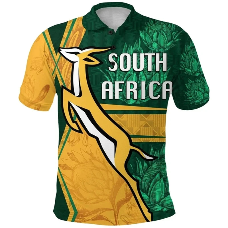 South Africa Map Flag 3D Polo Shirt – Men’s Springbok Sport Jersey Top