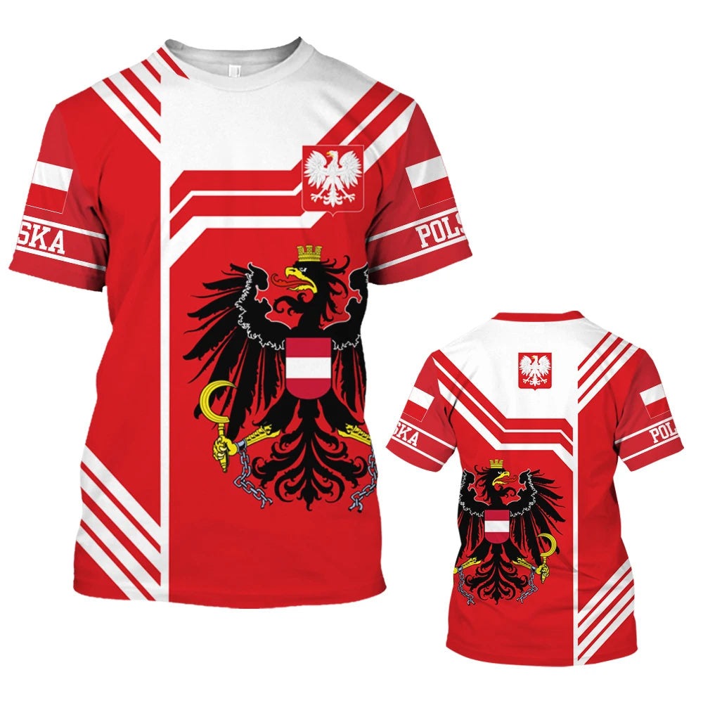Men’s Poland Flag T-Shirt - Short Sleeve Summer Streetwear Oversized Top