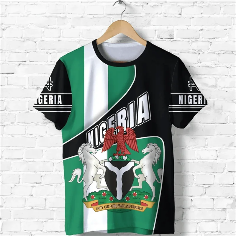 Nigeria Flag Men’s T-Shirt - Nigerian Emblem Graphic Print, Summer Oversized Short Sleeve Top