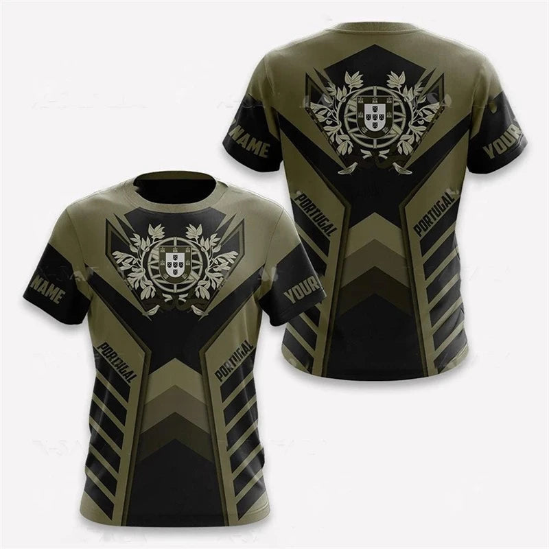 Portugal Emblem T-Shirt – Men’s Striped Casual Streetwear Round Neck Tee