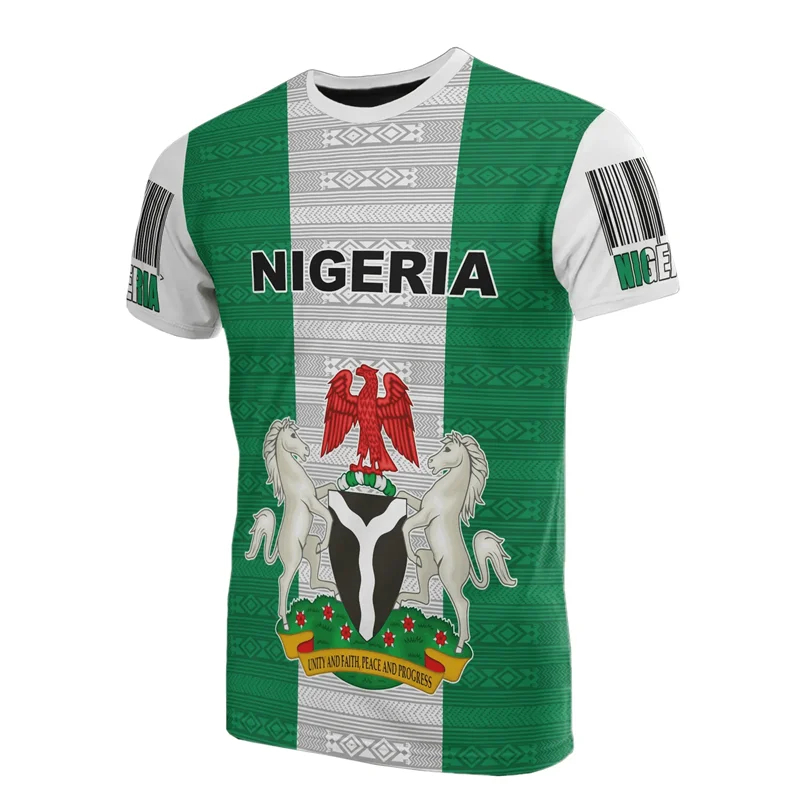 Nigeria Flag Men’s T-Shirt - Nigerian Emblem Graphic Print, Summer Oversized Short Sleeve Top