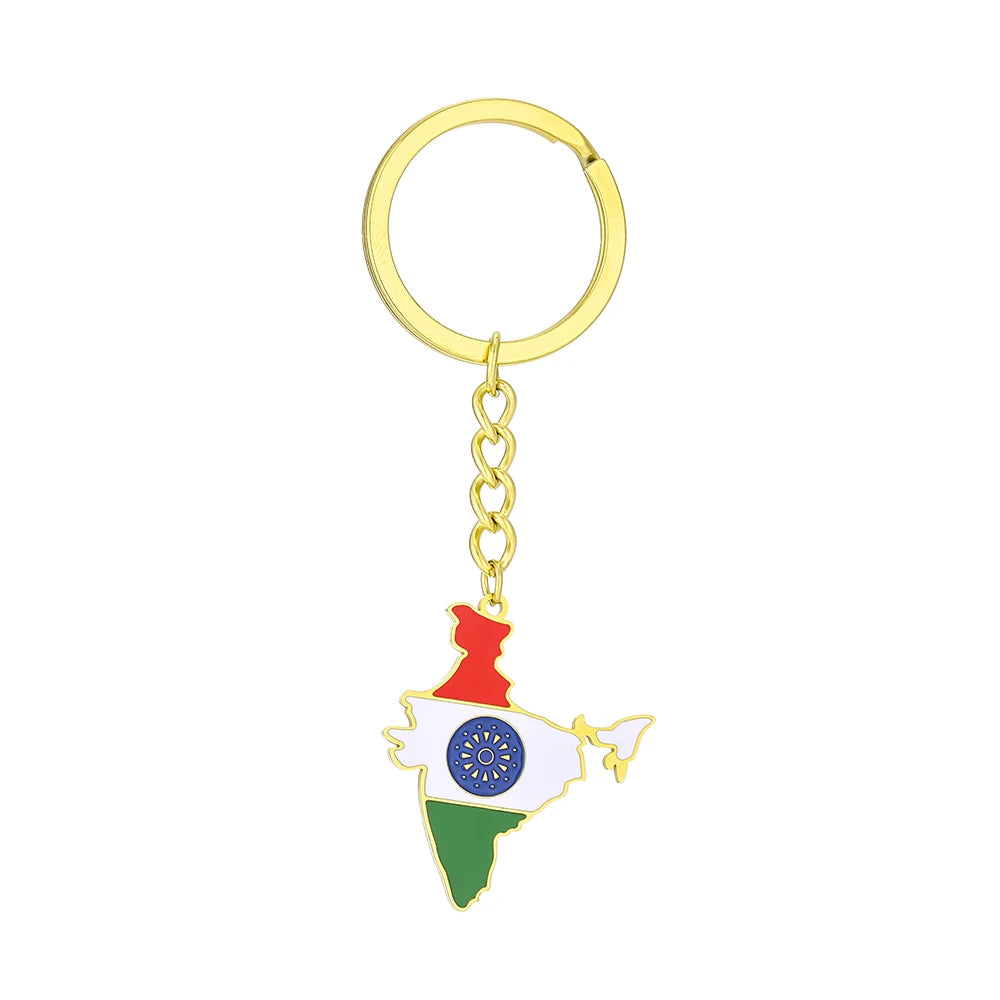 India Map Flag Keychain - Stainless Steel Keyring Jewellery for Men & Women