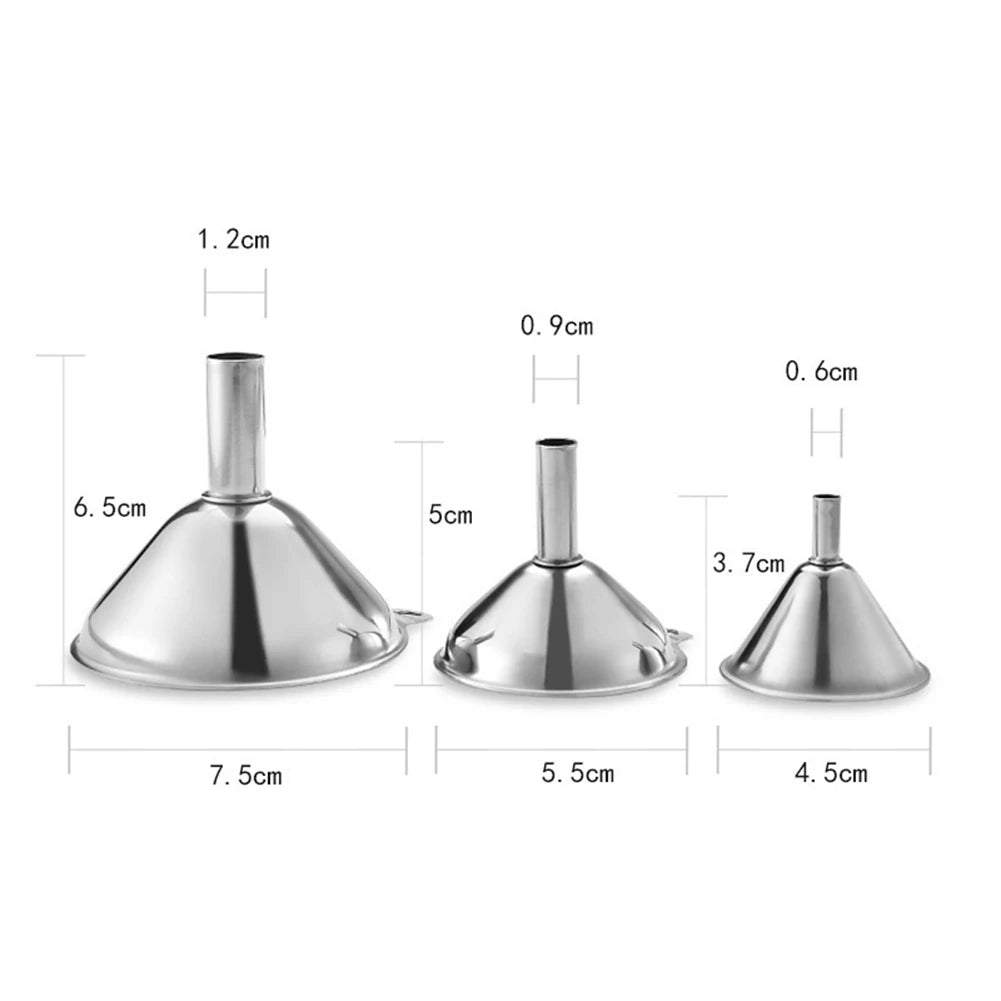 3pcs Stainless Steel Funnel Set Small Medium Large Kitchen Liquid Tool