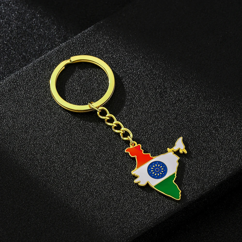 India Map Flag Keychain - Stainless Steel Keyring Jewellery for Men & Women