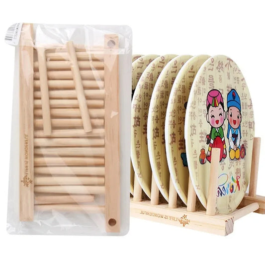 Wooden Dish Drying Rack Foldable Plate Drainer Kitchen Storage Holder