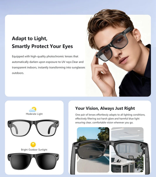 Smart Bluetooth AI Glasses HD Camera Voice Assistant Music Recording