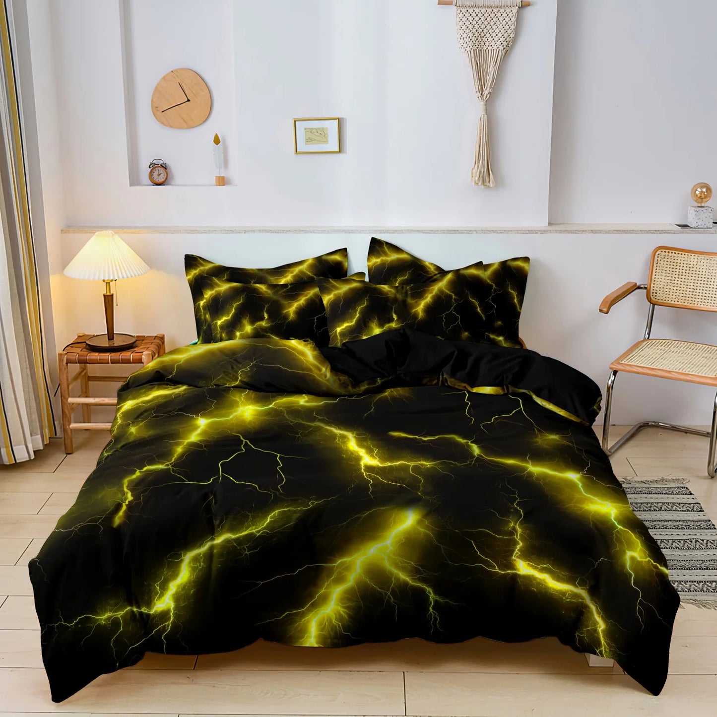 Lightning Thunder Duvet Cover Set 3pcs Soft Polyester Bedding Queen King