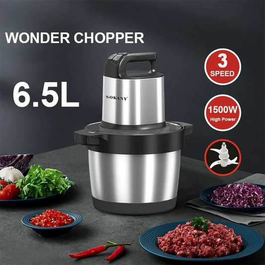 1500W Electric Food Chopper 6.5L Stainless Steel Meat Grinder 3 Speed