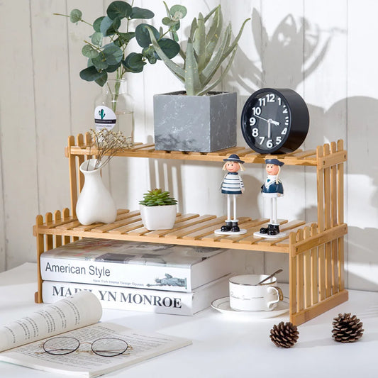 2 Tier Wooden Plant Stand Shelf Desktop Organizer Flower Pot Display Rack