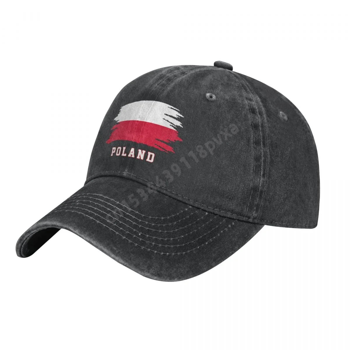 Unisex Poland Flag Denim Baseball Cap - Charcoal Washed Vintage Cotton Hat