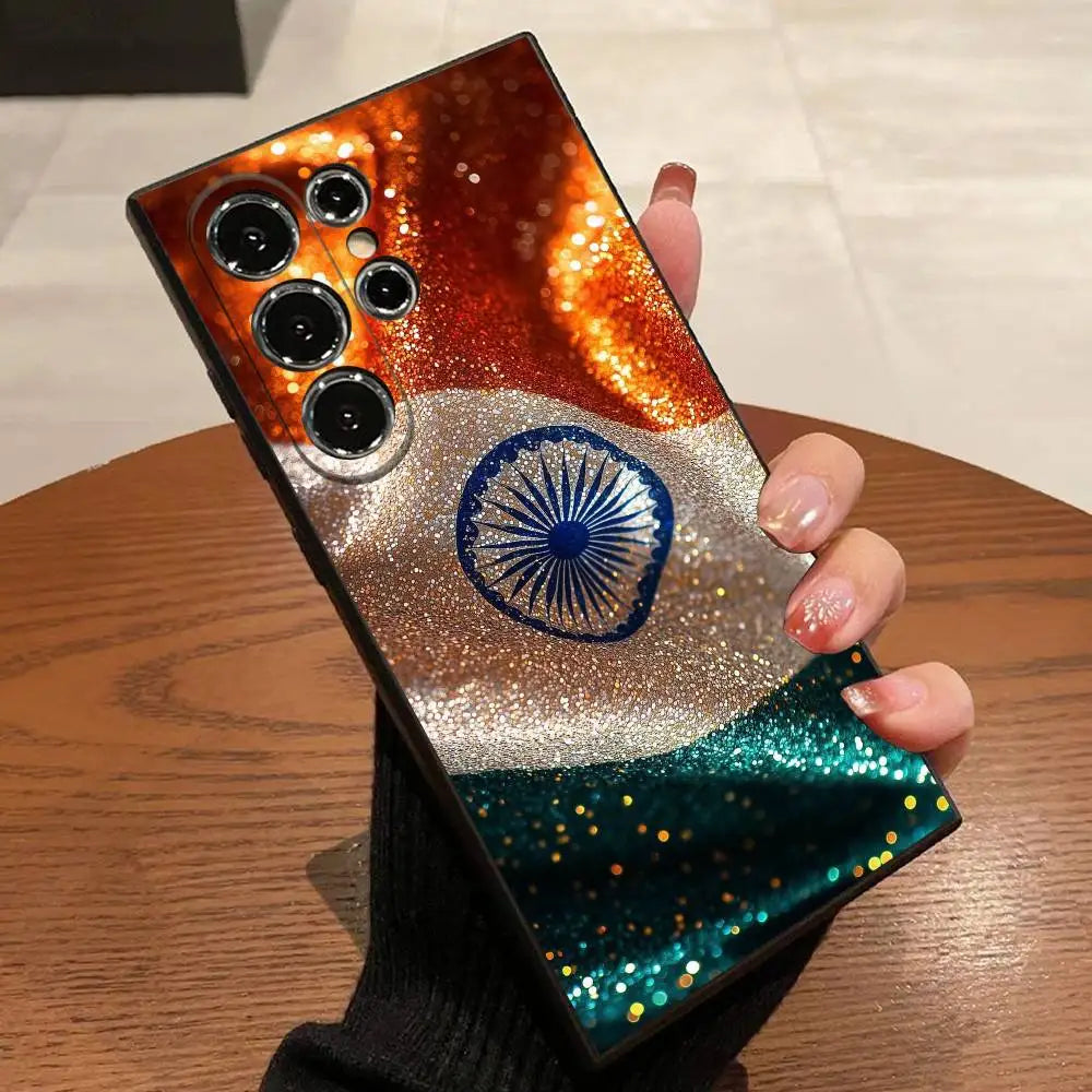 India Flag Phone Case - Black Cover for Samsung S20–S25 Series & Ultra, Plus, FE