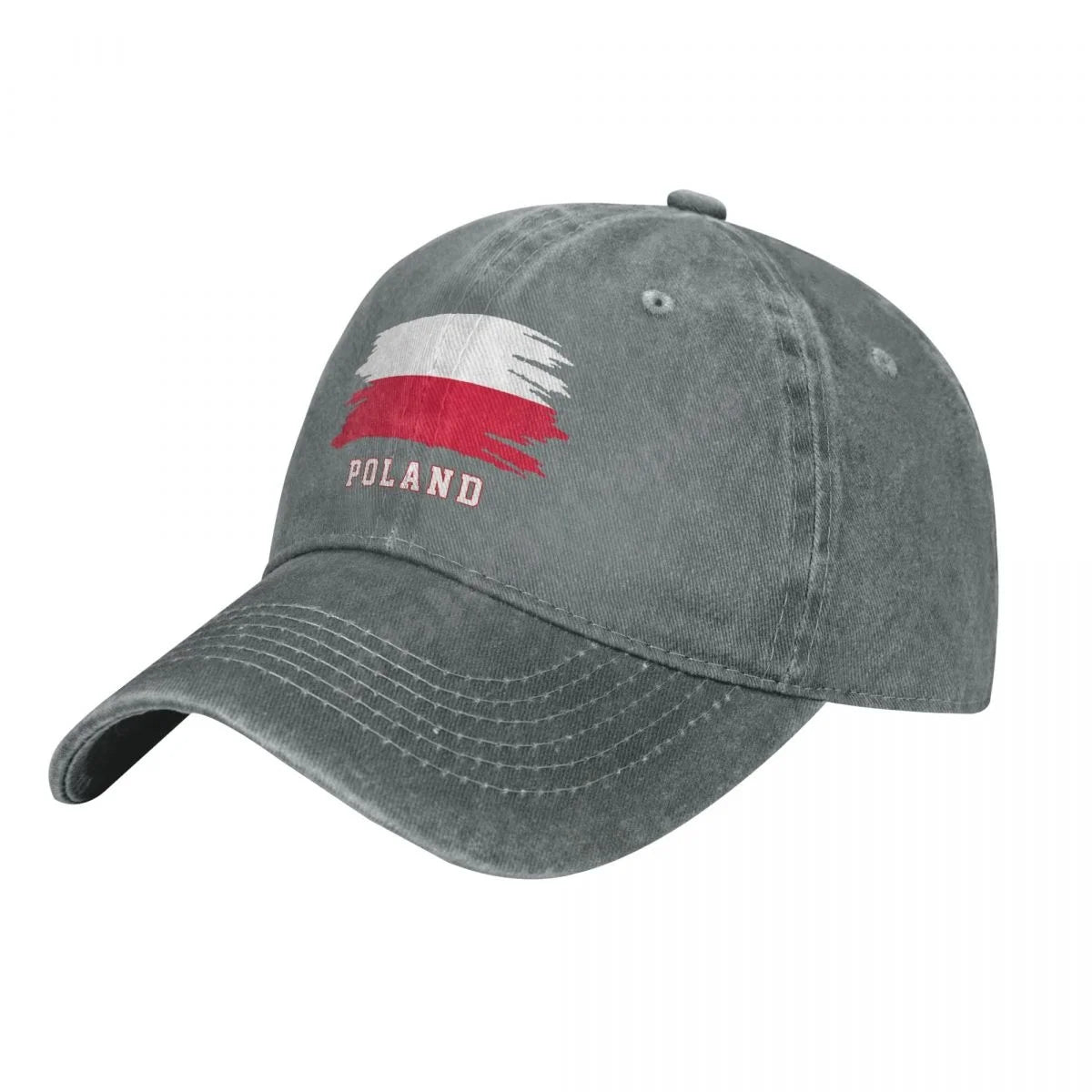 Unisex Poland Flag Denim Baseball Cap - Charcoal Washed Vintage Cotton Hat