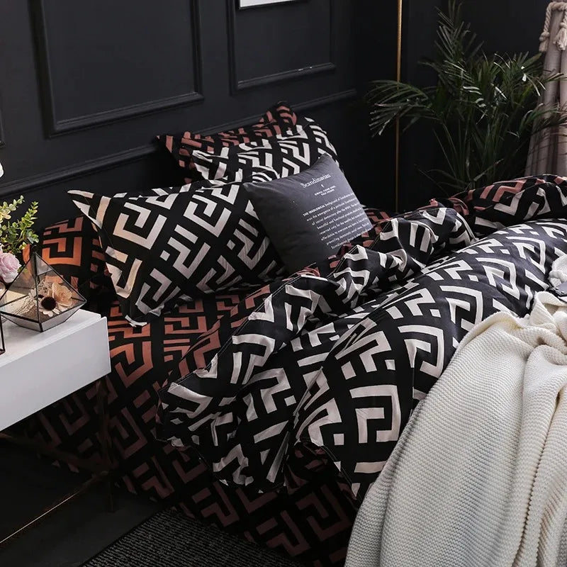 Luxury Black Bedding Set 3pcs Duvet Cover with Pillowcases Queen King