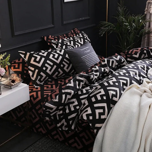 Luxury Black Bedding Set 3pcs Duvet Cover with Pillowcases Queen King