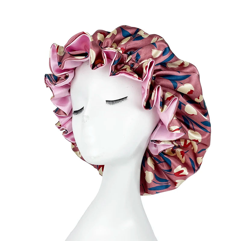 Double Layer Satin Bonnet – Large Reversible Silky Sleep Cap for Women Hair Protection