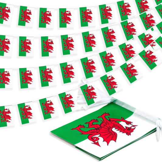 Wales Bunting Flags 20 pcs Set – 14×21 cm Triangular String Flags for Festival & Party