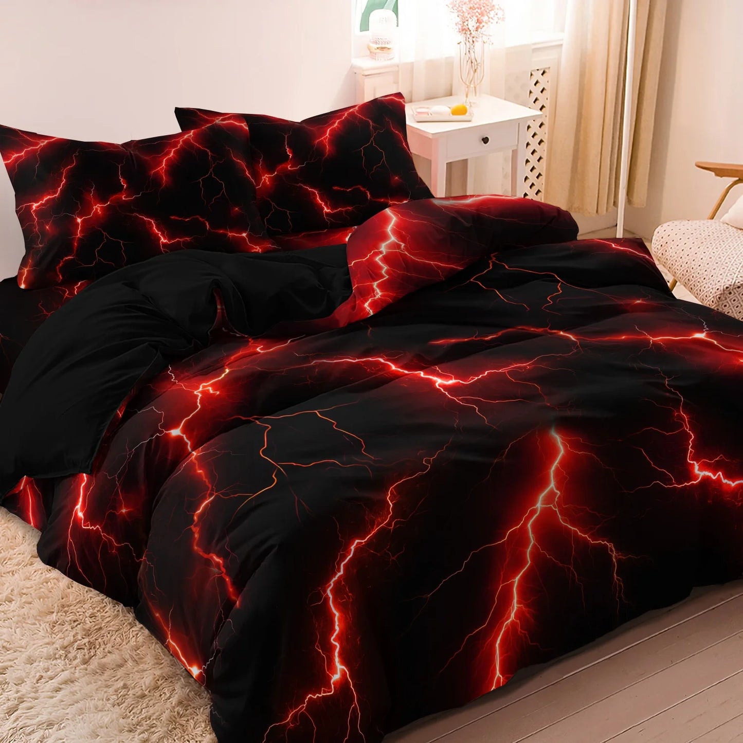 Lightning Thunder Duvet Cover Set 3pcs Soft Polyester Bedding Queen King