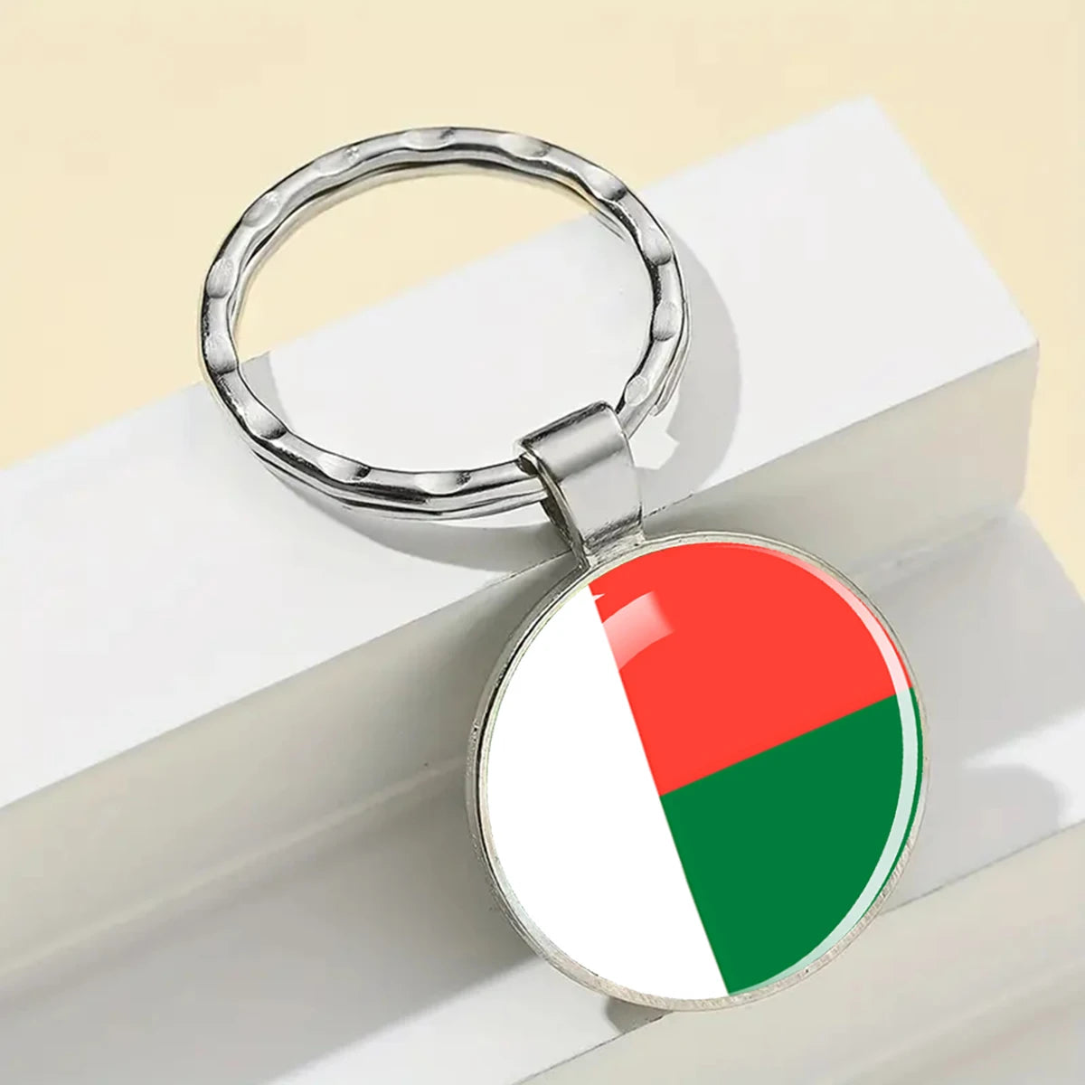 African Flags Glass Keychain Round Metal Patriotic Gift Unisex