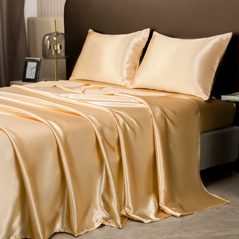Luxury Satin Sheet Set Silky Polyester Bedding Twin Full Queen King